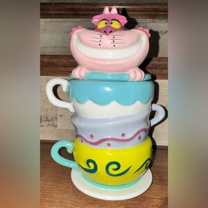 🥰 Disney Alice in Wonderland Stacked Teacup Ceramic Set with Cheshire Cat 🐈